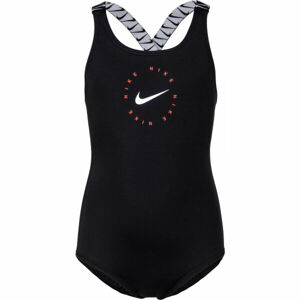 Nike LOGO TAPE Dievčenské jednodielne plavky, čierna, veľkosť XL